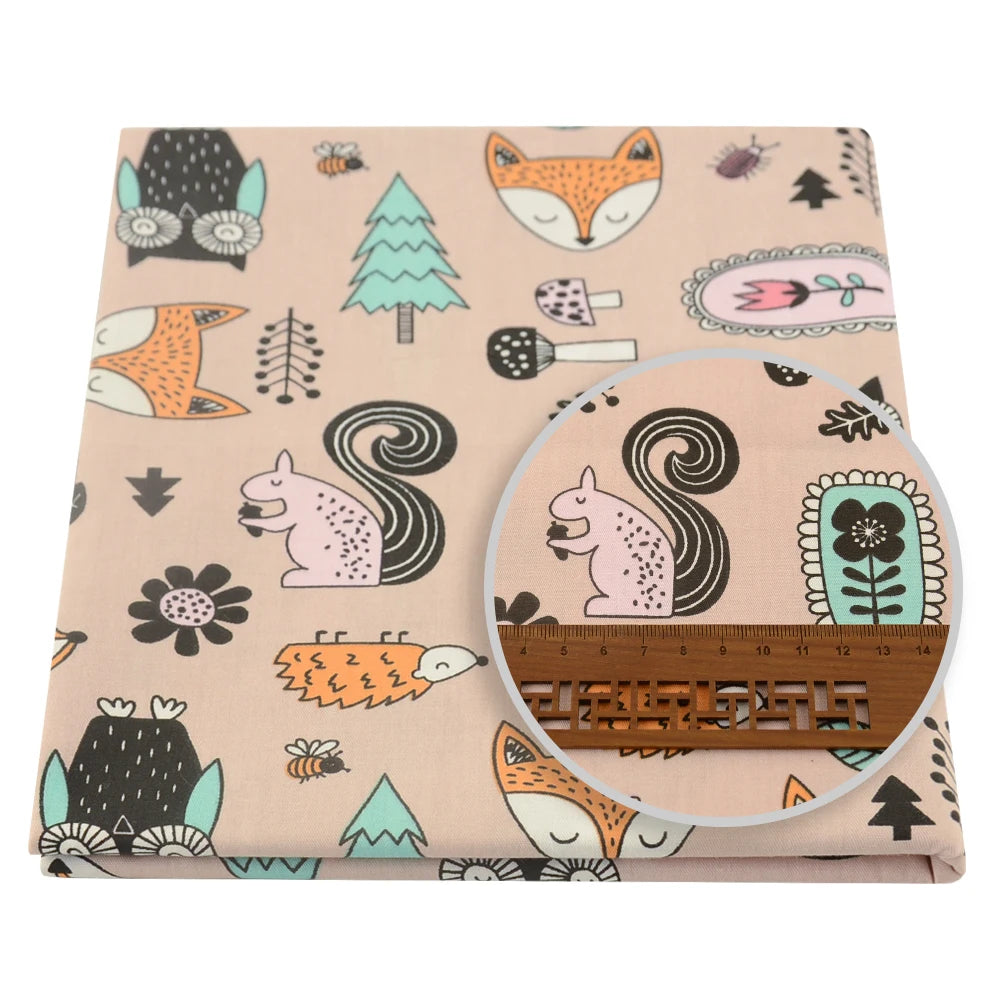 Teramila 0.5 Meter Cat Owl Animal Pattern 100% Cotton Cloth Designer Handicraft Fabrics Quilt Needlework Patchwork for Sewing