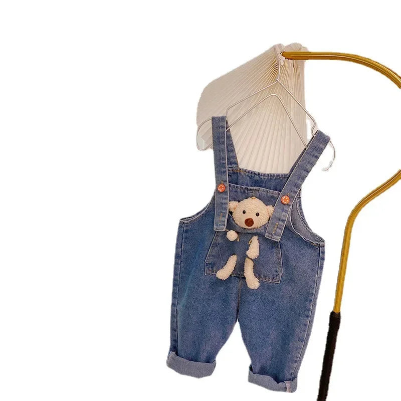 Baby Clothes Children'S Jeans Cartoon Bear Overalls Spring Autumn New Fashion Men'S and Women'S Baby Jeans Children'S Overalls