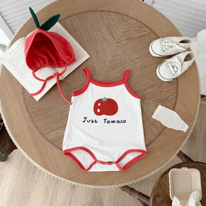 5830 Baby Clothes 2025 Summer Hot Fashion Tomato Printing Baby Boy'S One Piece Clothes Cute Climbing Clothes