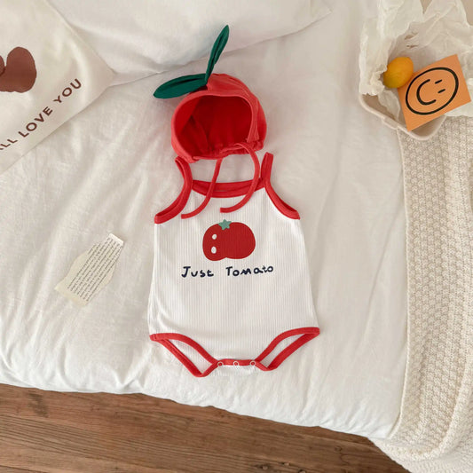 5830 Baby Clothes 2025 Summer Hot Fashion Tomato Printing Baby Boy'S One Piece Clothes Cute Climbing Clothes