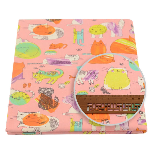 Teramila 0.5 Meter Cat Owl Animal Pattern 100% Cotton Cloth Designer Handicraft Fabrics Quilt Needlework Patchwork for Sewing