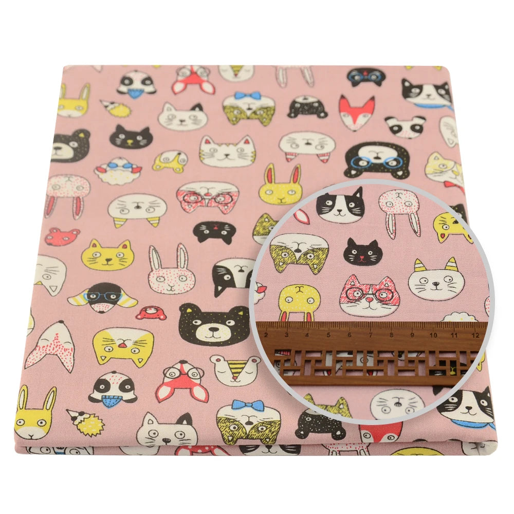 Teramila 0.5 Meter Cat Owl Animal Pattern 100% Cotton Cloth Designer Handicraft Fabrics Quilt Needlework Patchwork for Sewing