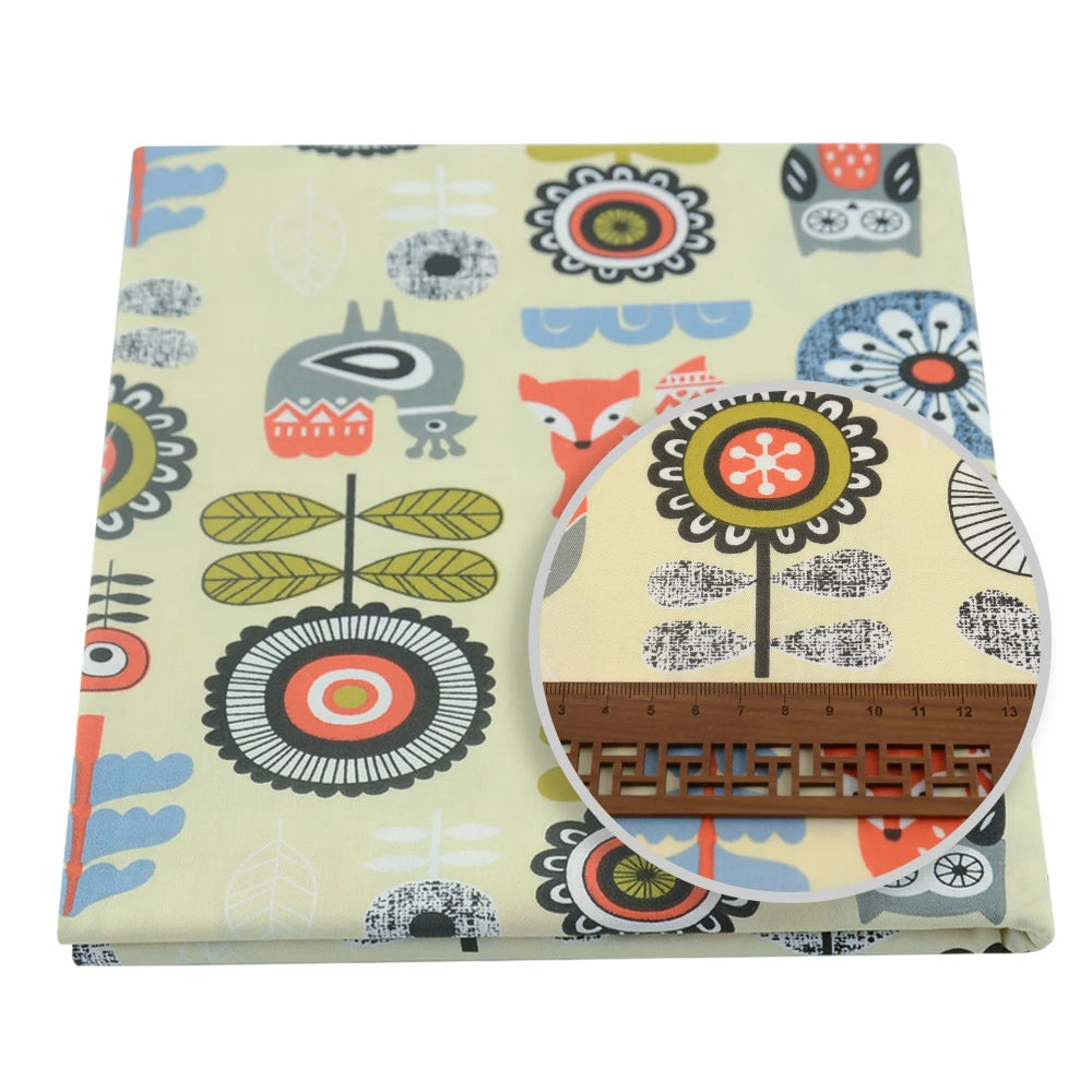 Teramila 0.5 Meter Cat Owl Animal Pattern 100% Cotton Cloth Designer Handicraft Fabrics Quilt Needlework Patchwork for Sewing