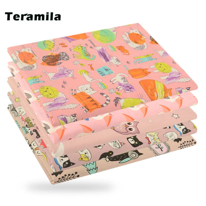 Teramila 0.5 Meter Cat Owl Animal Pattern 100% Cotton Cloth Designer Handicraft Fabrics Quilt Needlework Patchwork for Sewing