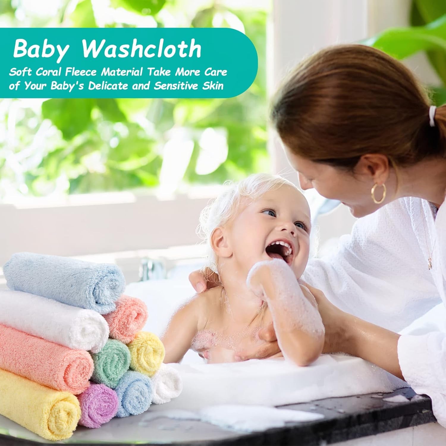 Baby Washcloths 50 Pack,Microfiber Coral Fleece Baby Bath Face Towel 7X9 Inch Extra Absorbent and Soft Burp Cloth and Wash Cloths for Newborn,Infants and Toddlers,Gentle on Sensitive Skin
