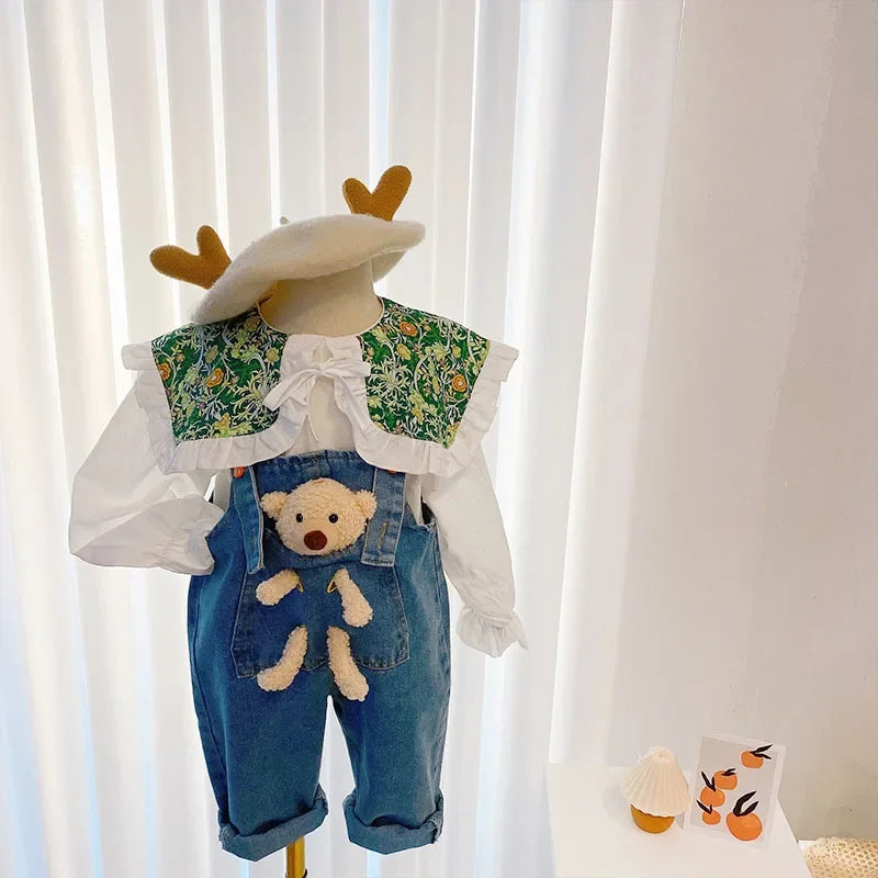 Baby Clothes Children'S Jeans Cartoon Bear Overalls Spring Autumn New Fashion Men'S and Women'S Baby Jeans Children'S Overalls