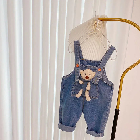 Baby Clothes Children'S Jeans Cartoon Bear Overalls Spring Autumn New Fashion Men'S and Women'S Baby Jeans Children'S Overalls